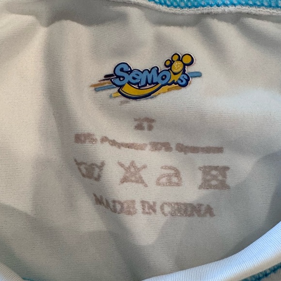 2T - kids White Long Sleeve Rashgaurd with Blue Trim - Picture 4 of 4